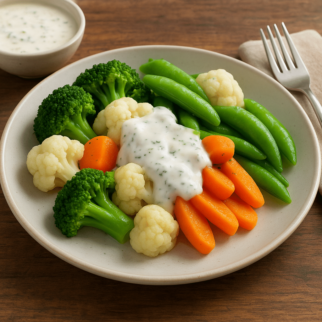 Warzywa na parze z sosem jogurtowym – kuchnia europejska