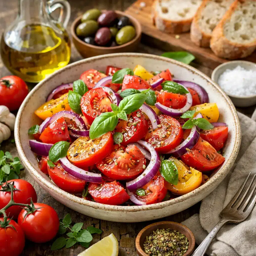 Sałatka z pomidorów i czerwonej cebuli – kuchnia śródziemnomorska