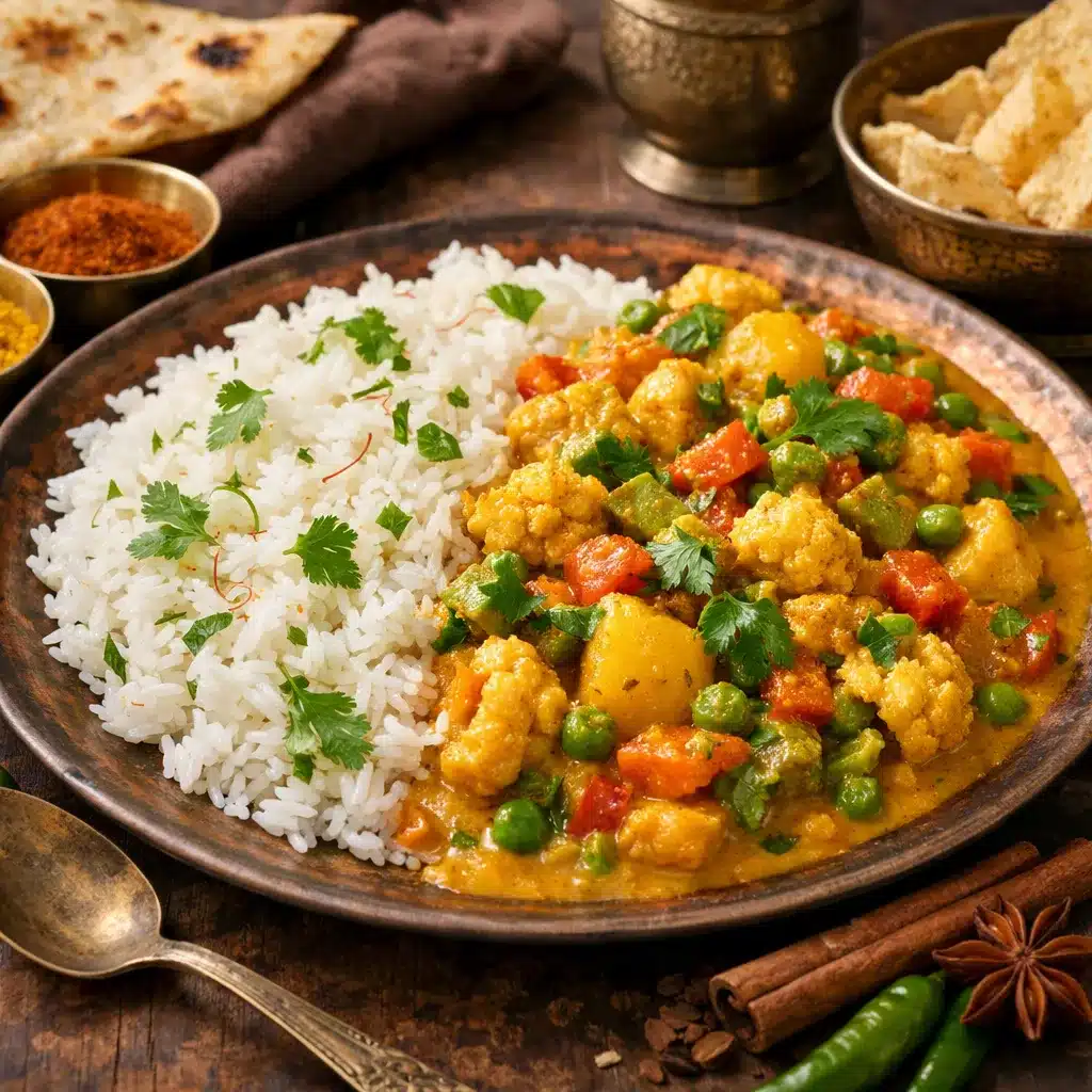 Ryż basmati z warzywami curry – kuchnia indyjska