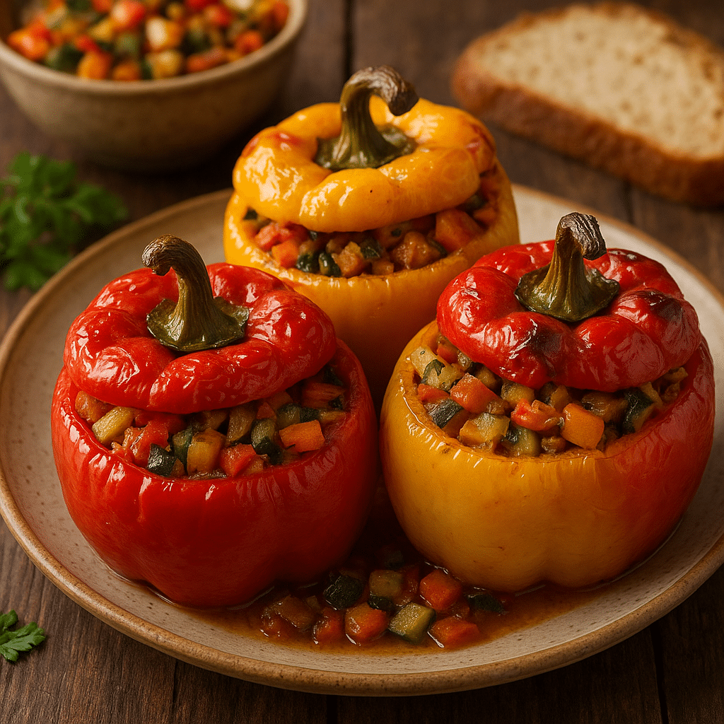 Pieczone papryki faszerowane warzywami – kuchnia bałkańska