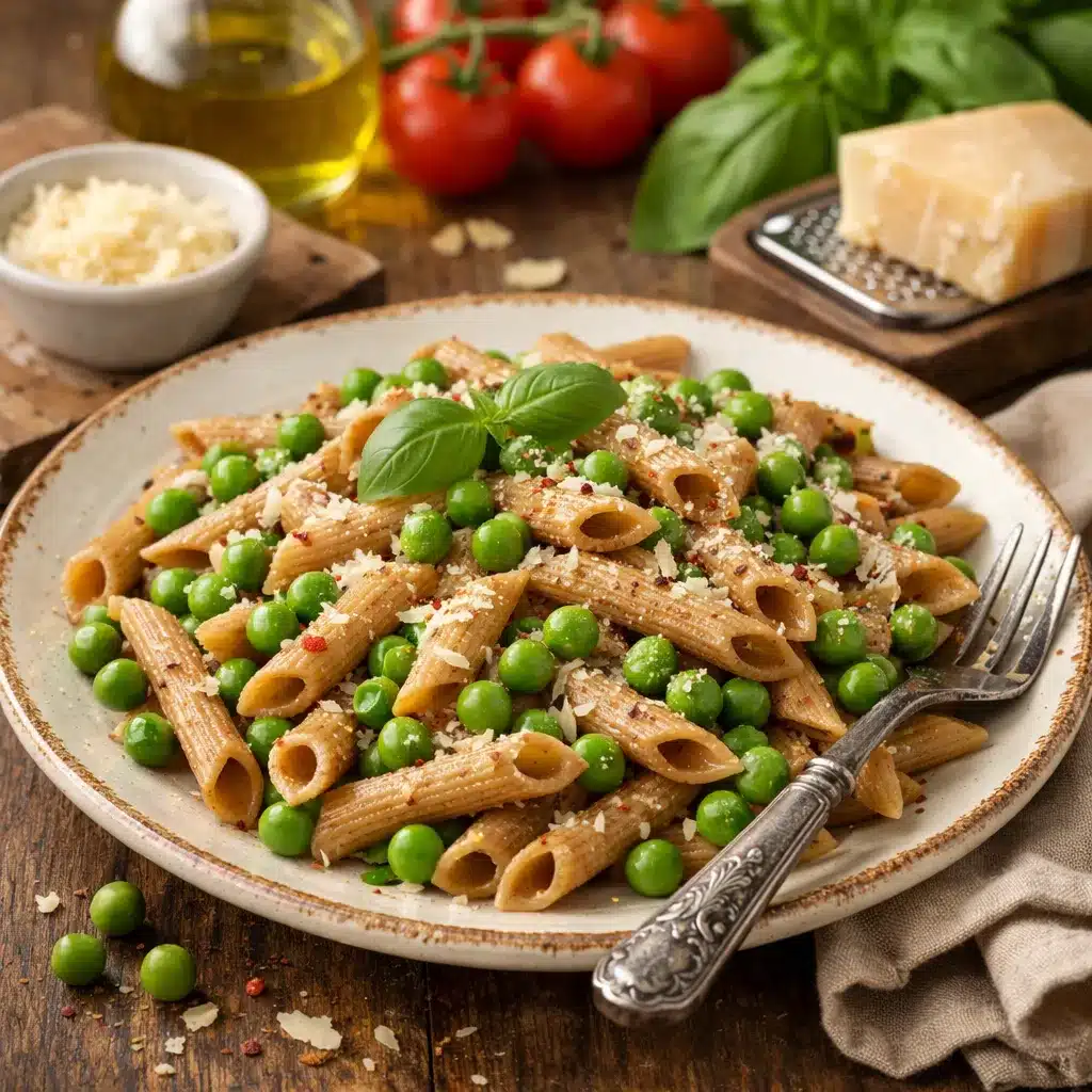 Makaron pełnoziarnisty z groszkiem – kuchnia włoska