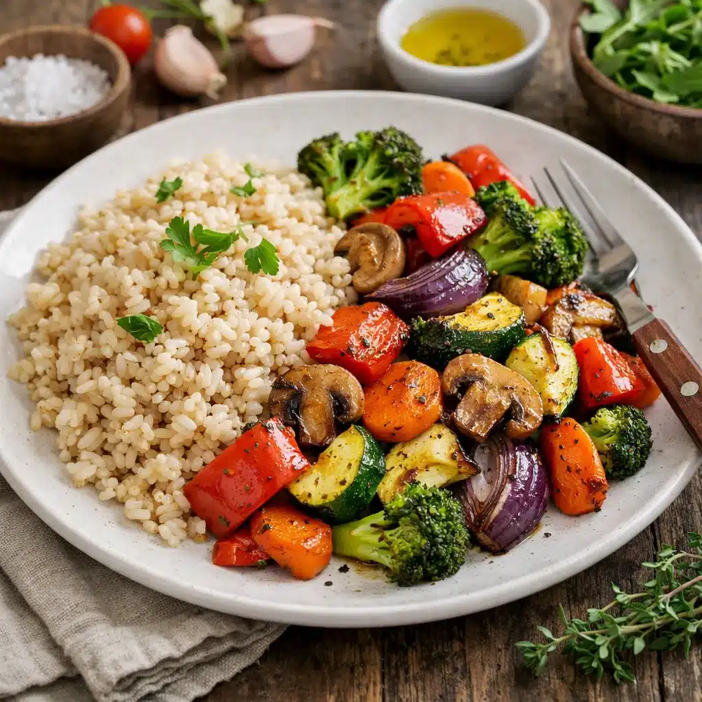 Ryż brązowy z pieczonymi warzywami – kuchnia europejska