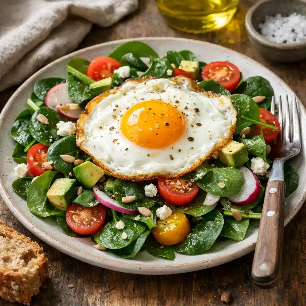 Sałatka z jajkiem sadzonym i szpinakiem – kuchnia europejska