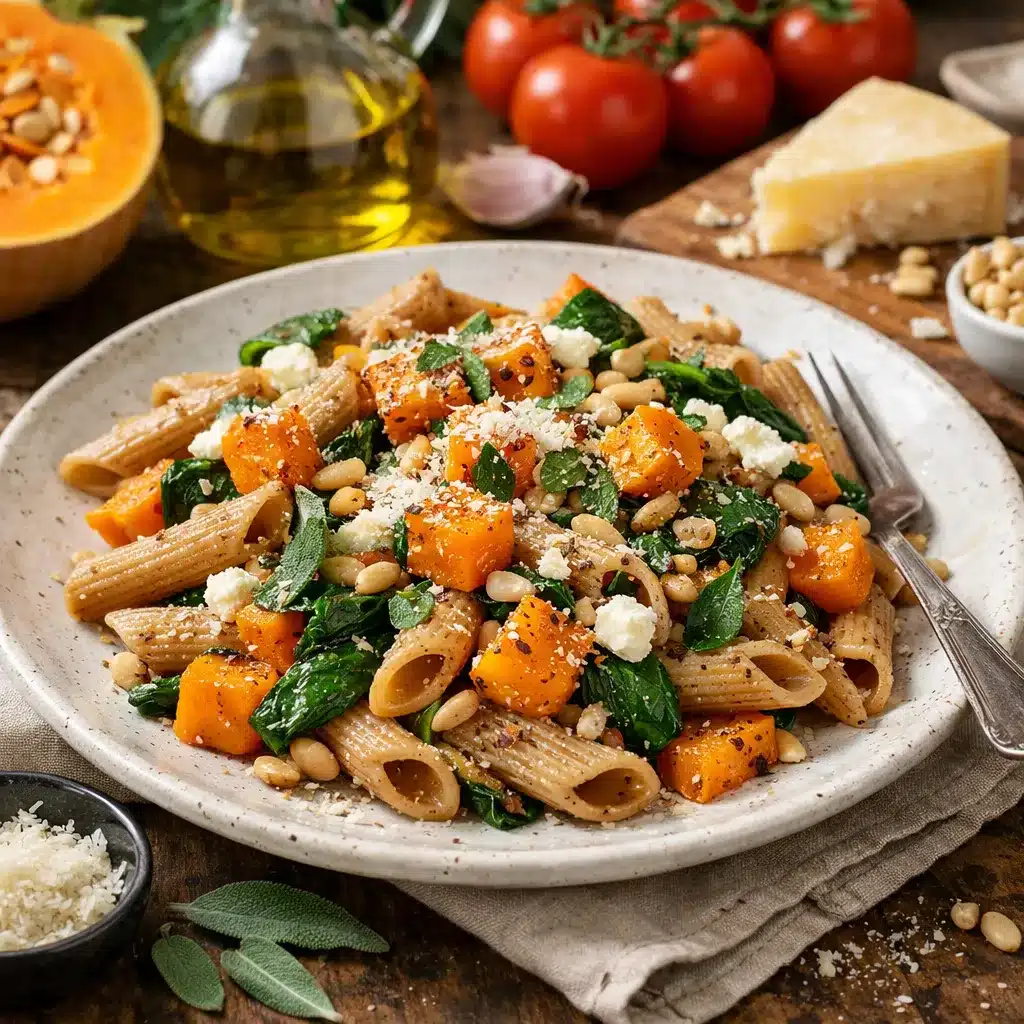 Makaron pełnoziarnisty z pieczoną dynią – kuchnia włoska