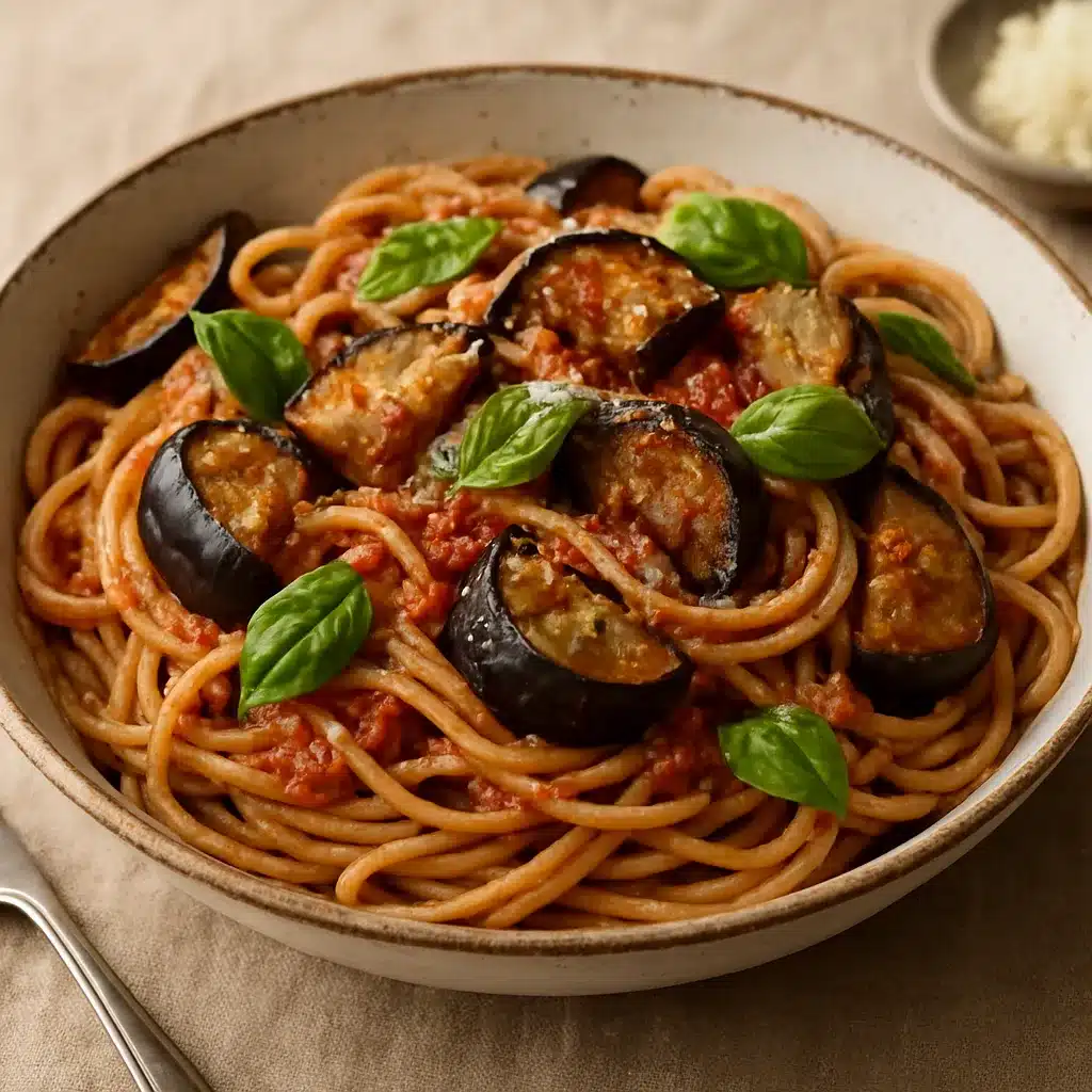 Makaron pełnoziarnisty z bakłażanem – kuchnia włoska