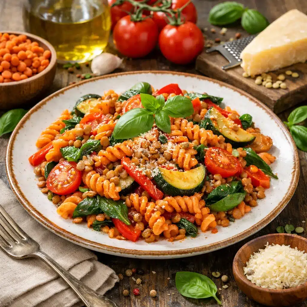 Makaron z soczewicy z warzywami – kuchnia włoska
