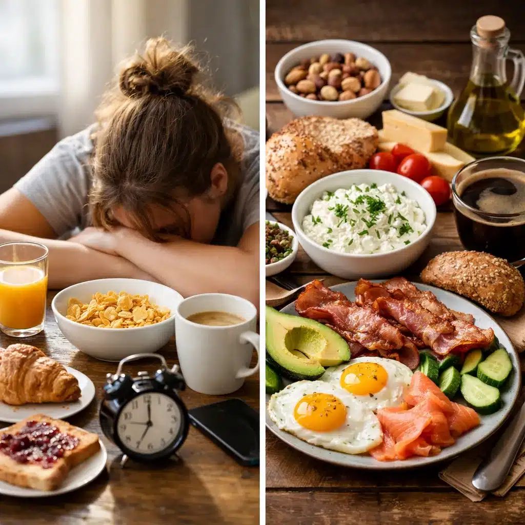 Niedobór energii rano a śniadanie białkowo-tłuszczowe