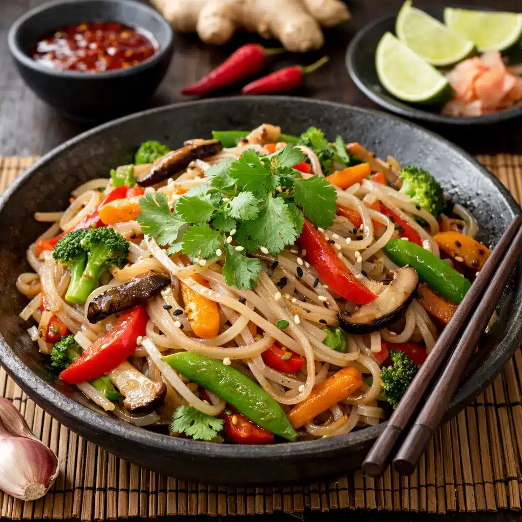 Makaron ryżowy z warzywami i kolendrą – kuchnia azjatycka