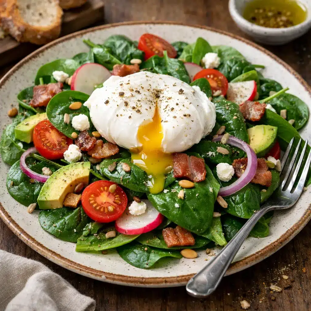 Sałatka z jajkiem w koszulce i szpinakiem – kuchnia europejska