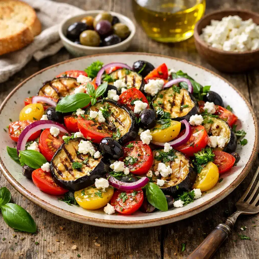 Sałatka z grillowanym bakłażanem i pomidorami – kuchnia śródziemnomorska