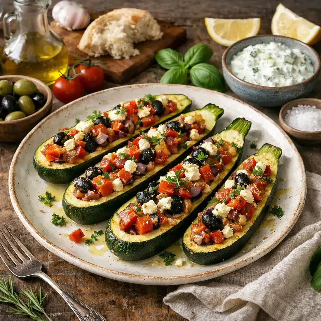 Pieczona cukinia faszerowana warzywami – kuchnia śródziemnomorska