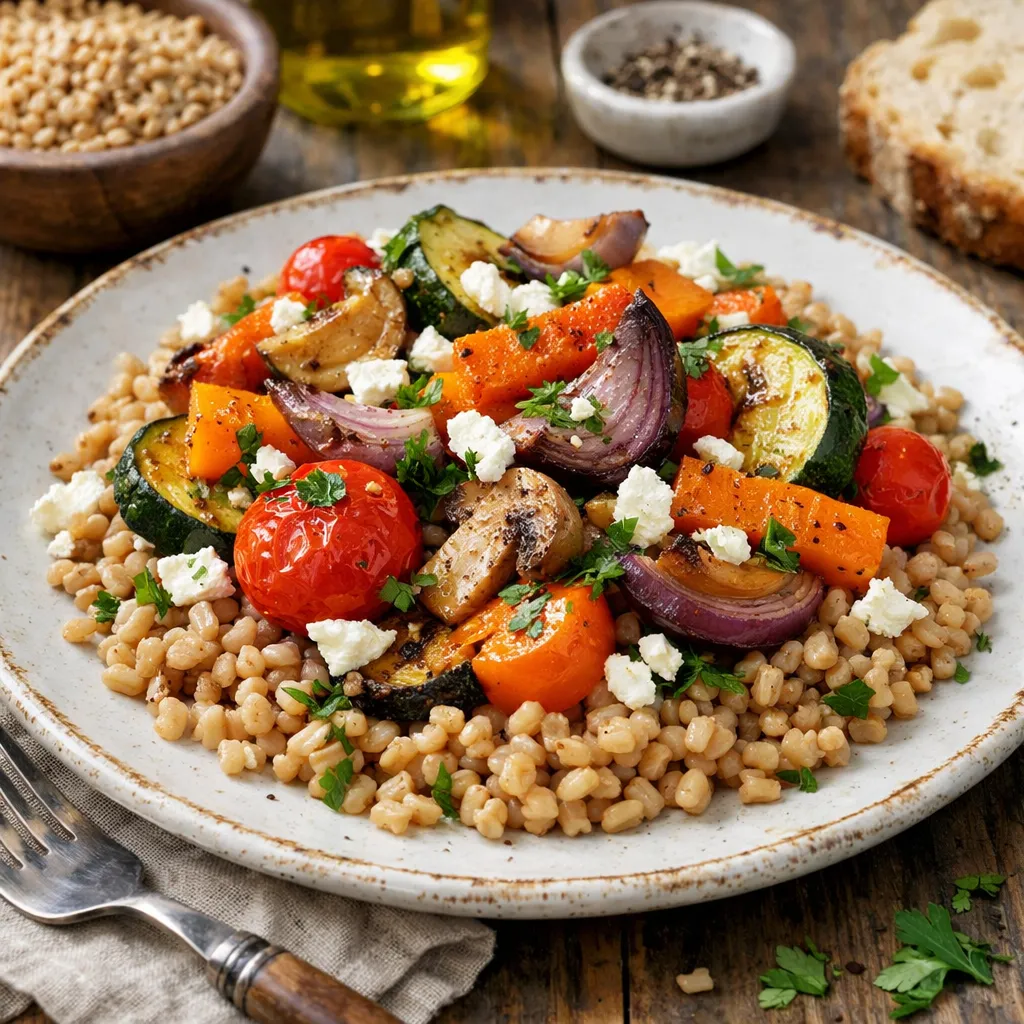 Kasza orkiszowa z pieczonymi warzywami – kuchnia europejska
