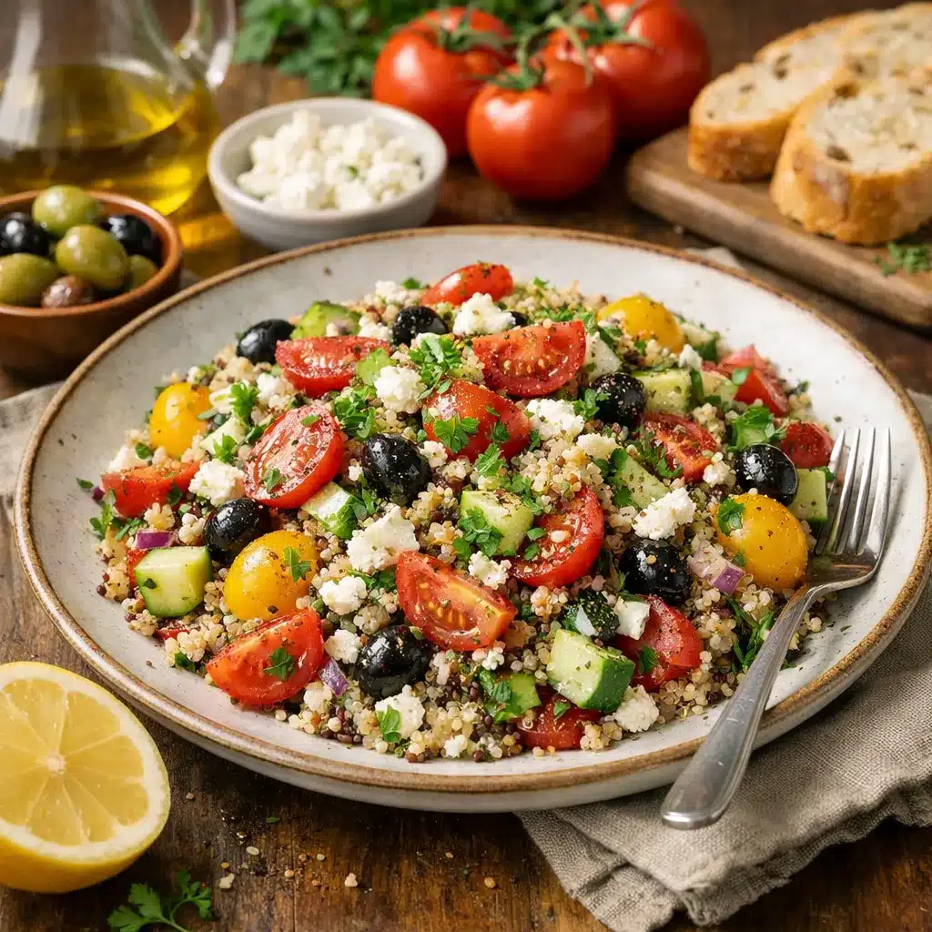 Sałatka z komosy ryżowej i pomidorów – kuchnia śródziemnomorska