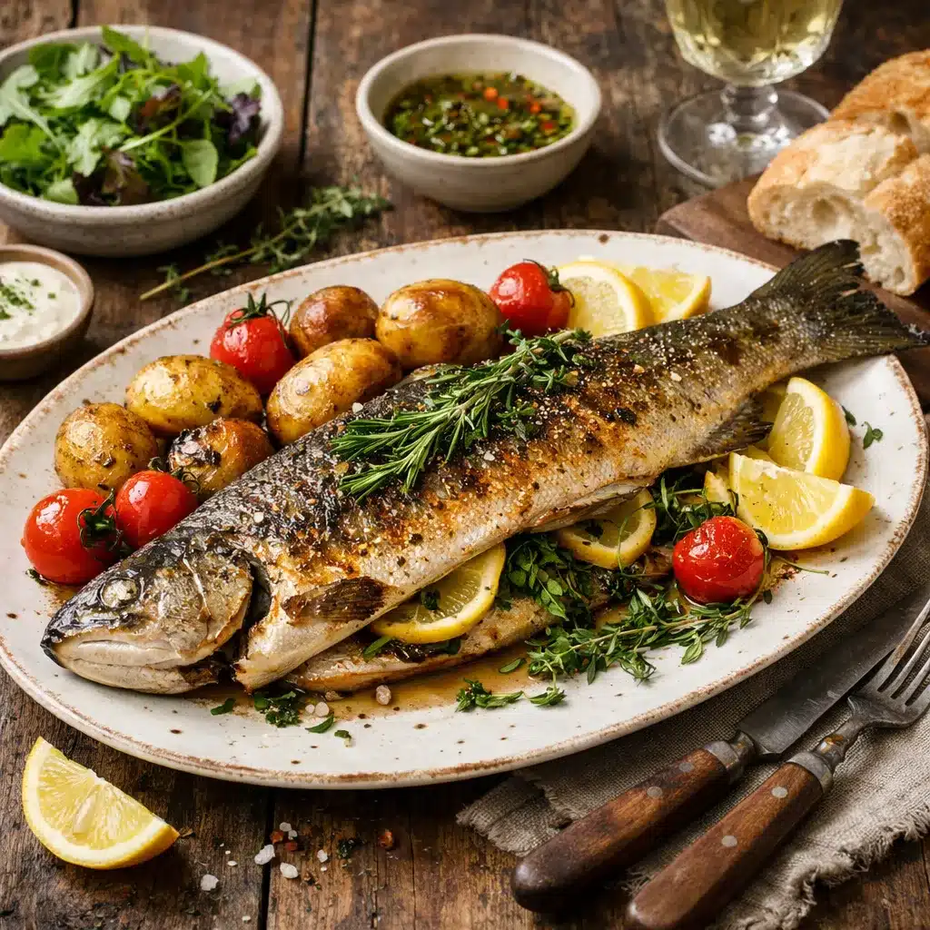 Pieczony pstrąg z ziołami – kuchnia europejska