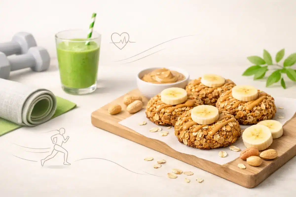 Fit ciasteczka owsiane z masłem orzechowym i bananami