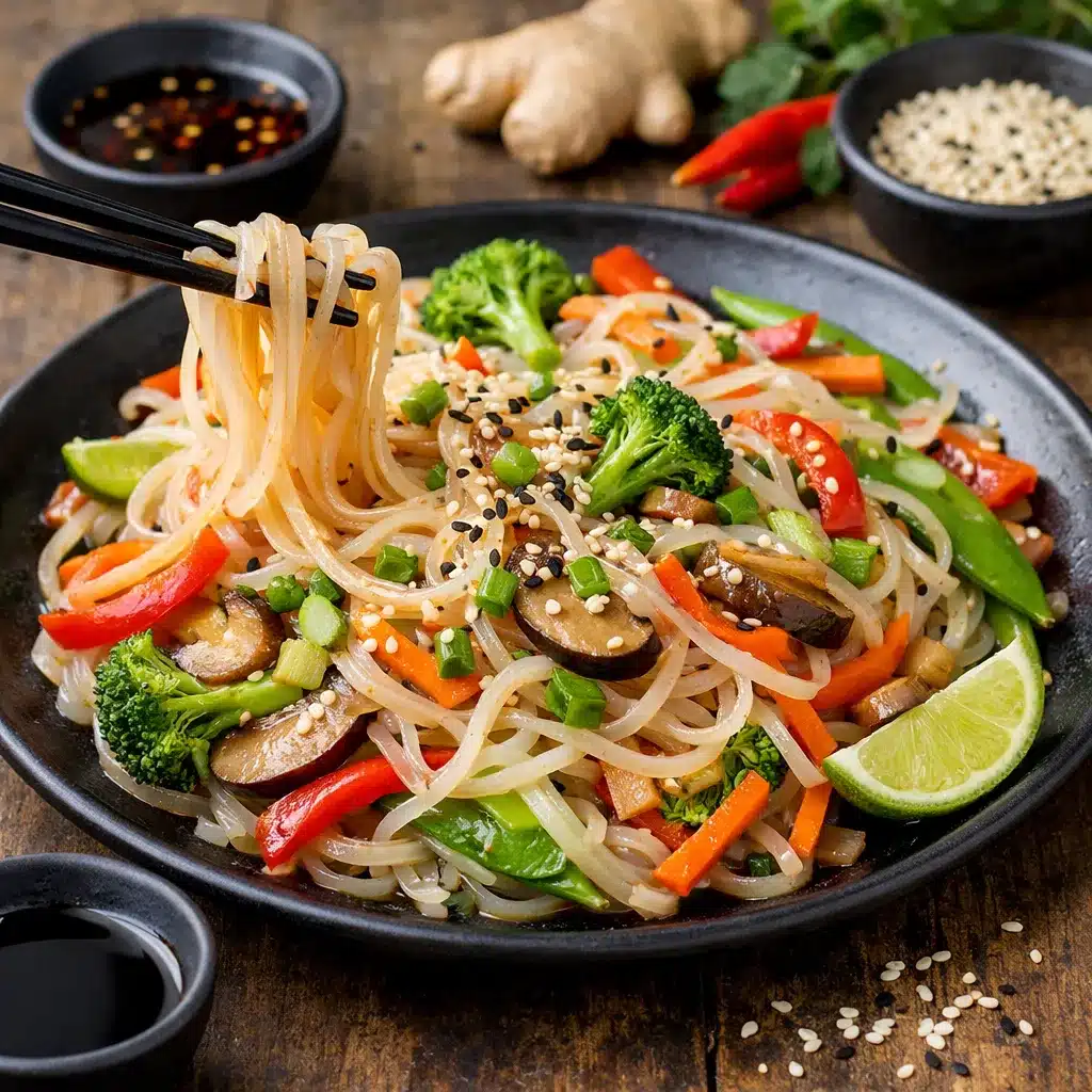 Makaron ryżowy z warzywami i sezamem – kuchnia azjatycka
