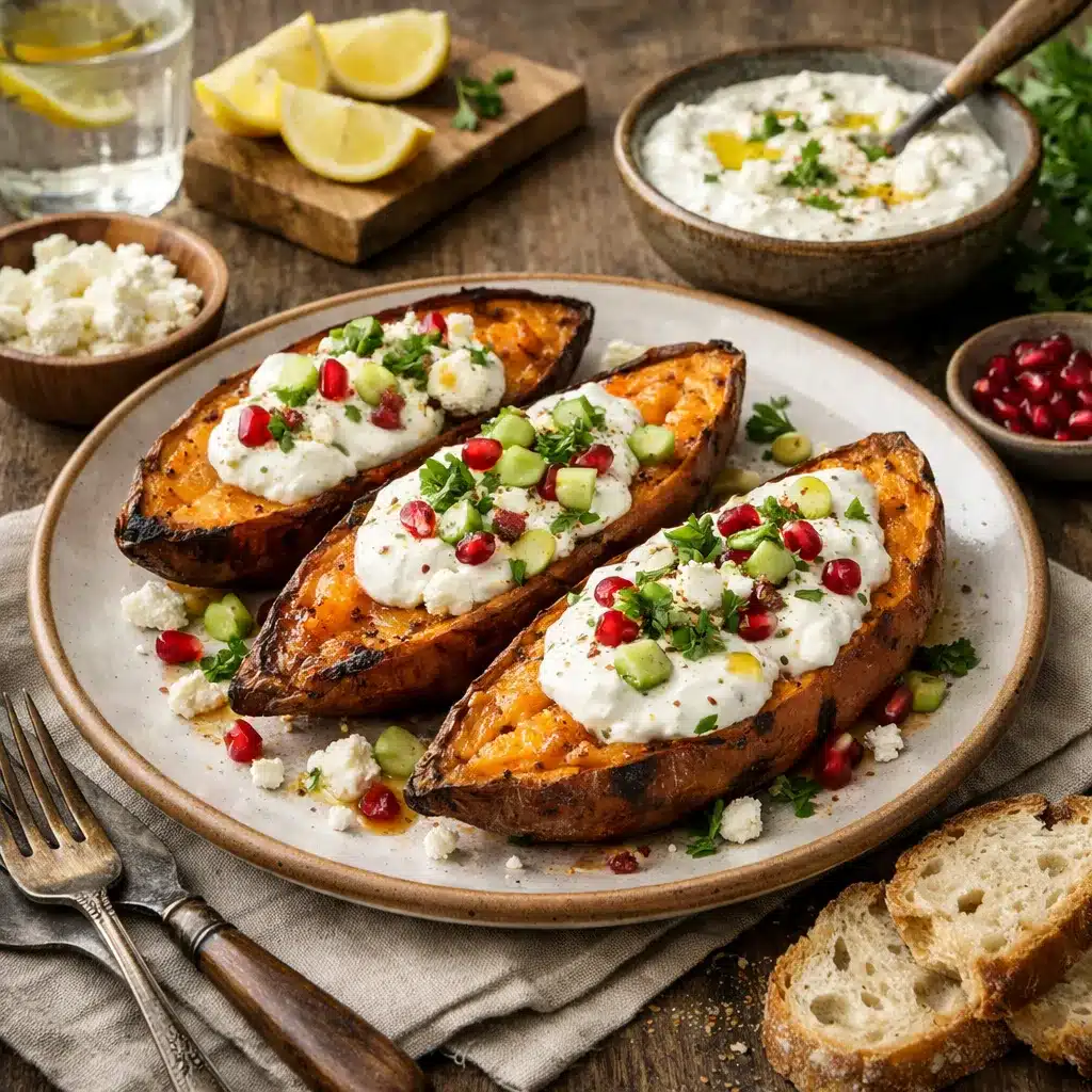 Pieczone bataty z pastą jogurtową – kuchnia europejska