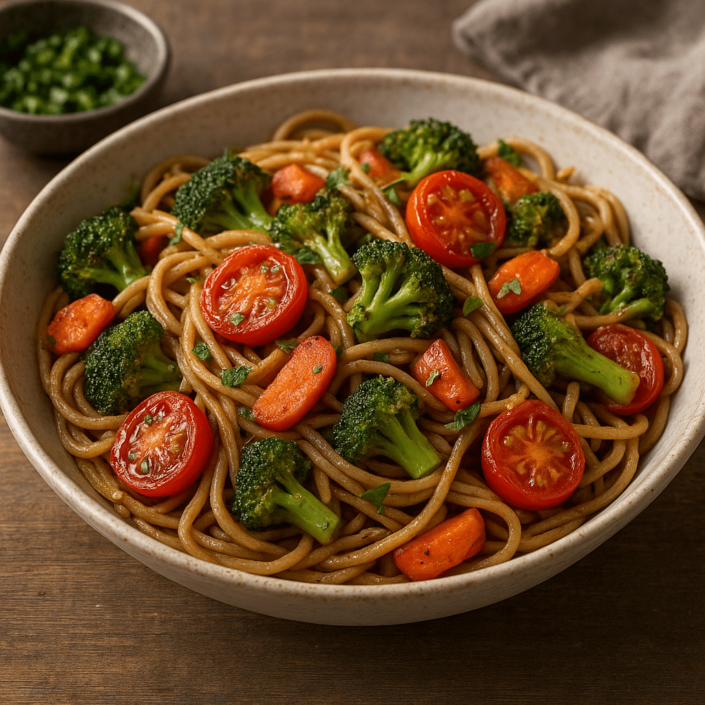 Makaron pełnoziarnisty z warzywami – kuchnia włoska