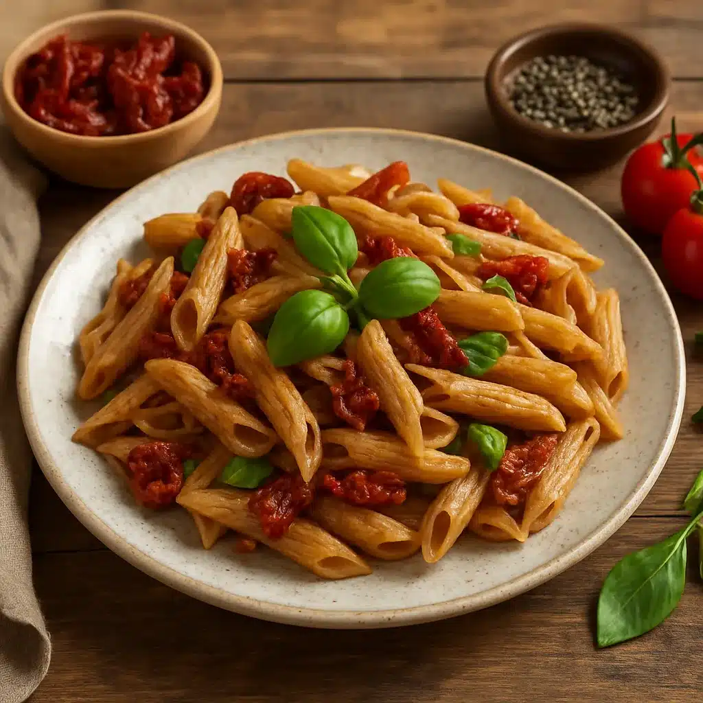 Makaron pełnoziarnisty z pomidorami suszonymi – kuchnia włoska