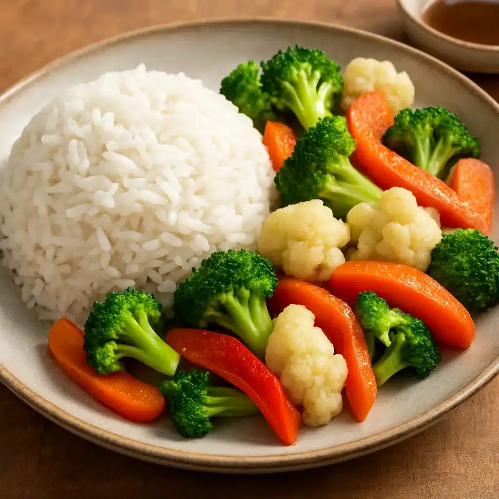 Ryż jaśminowy z warzywami na parze – kuchnia tajska
