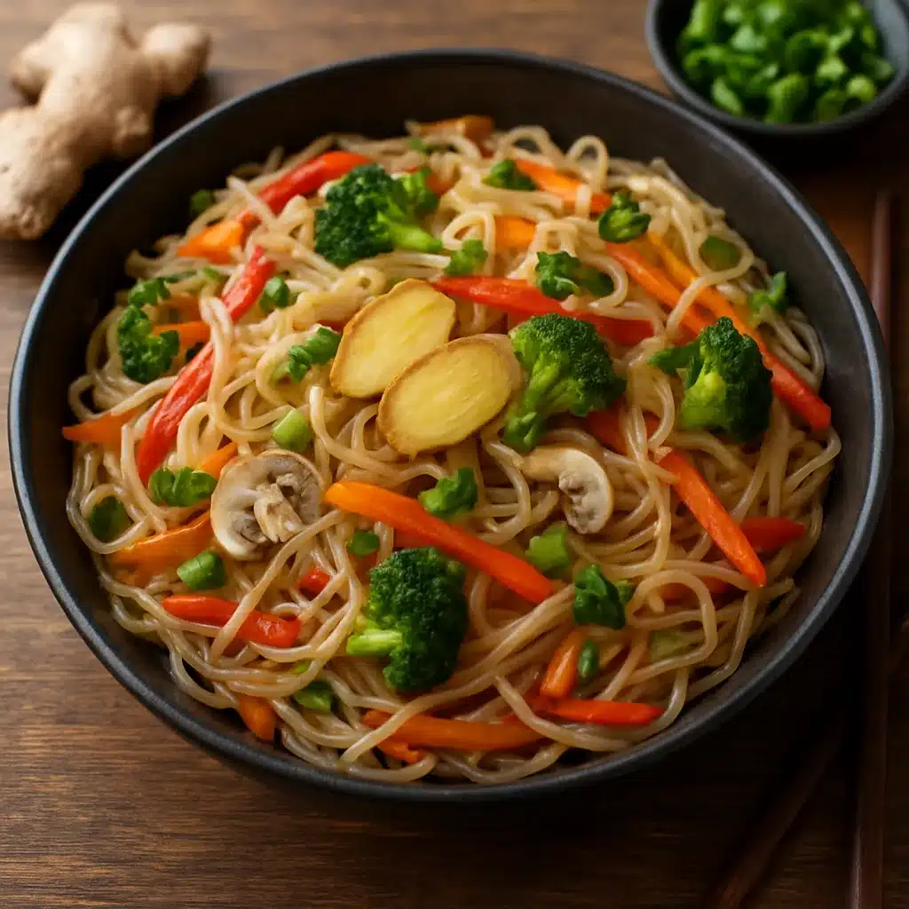 Makaron ryżowy z warzywami i imbirem – kuchnia azjatycka