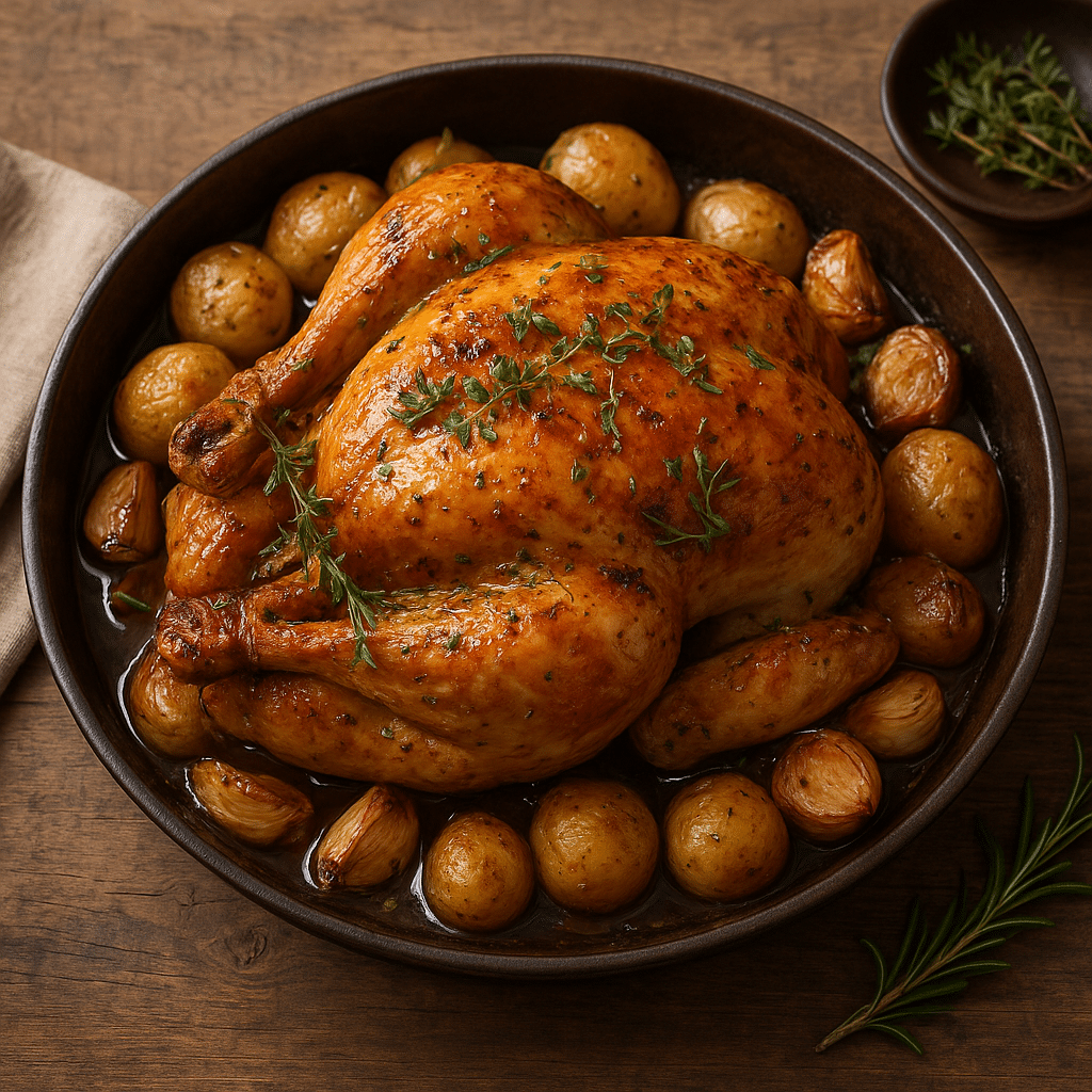 Kurczak pieczony z ziołami – kuchnia francuska