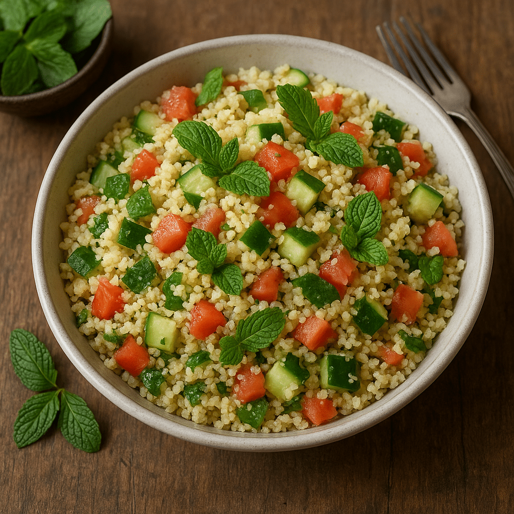 Sałatka z kaszą kuskus i miętą – kuchnia marokańska