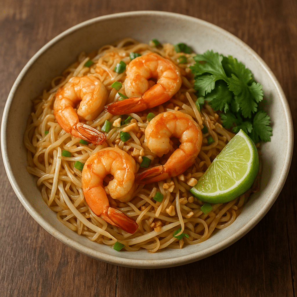 Makaron ryżowy z krewetkami – kuchnia tajska