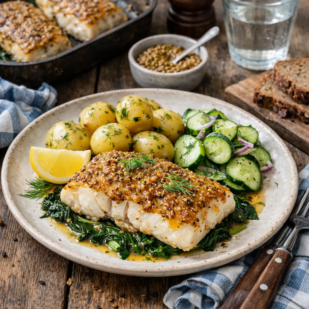 Pieczony dorsz z musztardą – kuchnia skandynawska